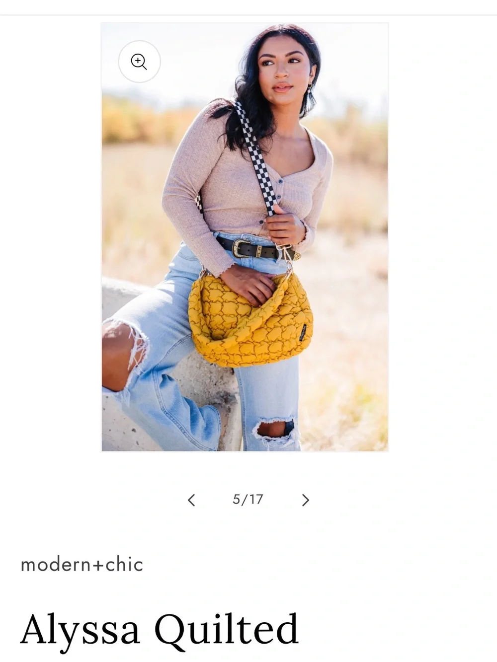 Modern + Chic Yellow Quilted Shoulder Bag with Checkerboard Strap